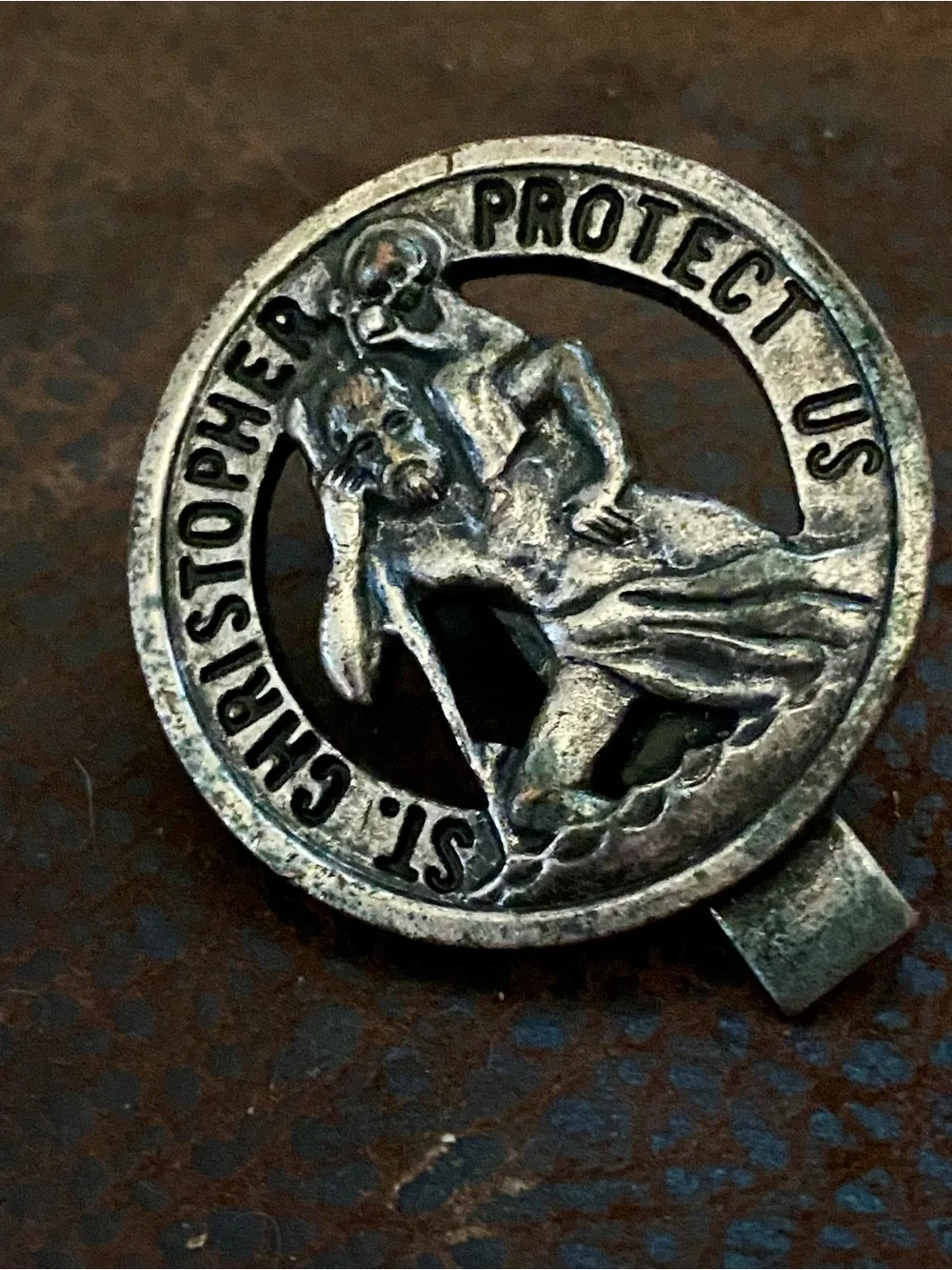 St. Christopher “Protect Us” Pewter Auto Visor Clip - Protective Patron Saint